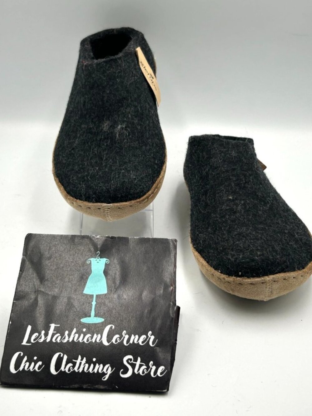 NWT Glerups Women's Black Charcoal Wool Leather Sole Slip-On Slipper Sz 5.5 3283 - Picture 9 of 16